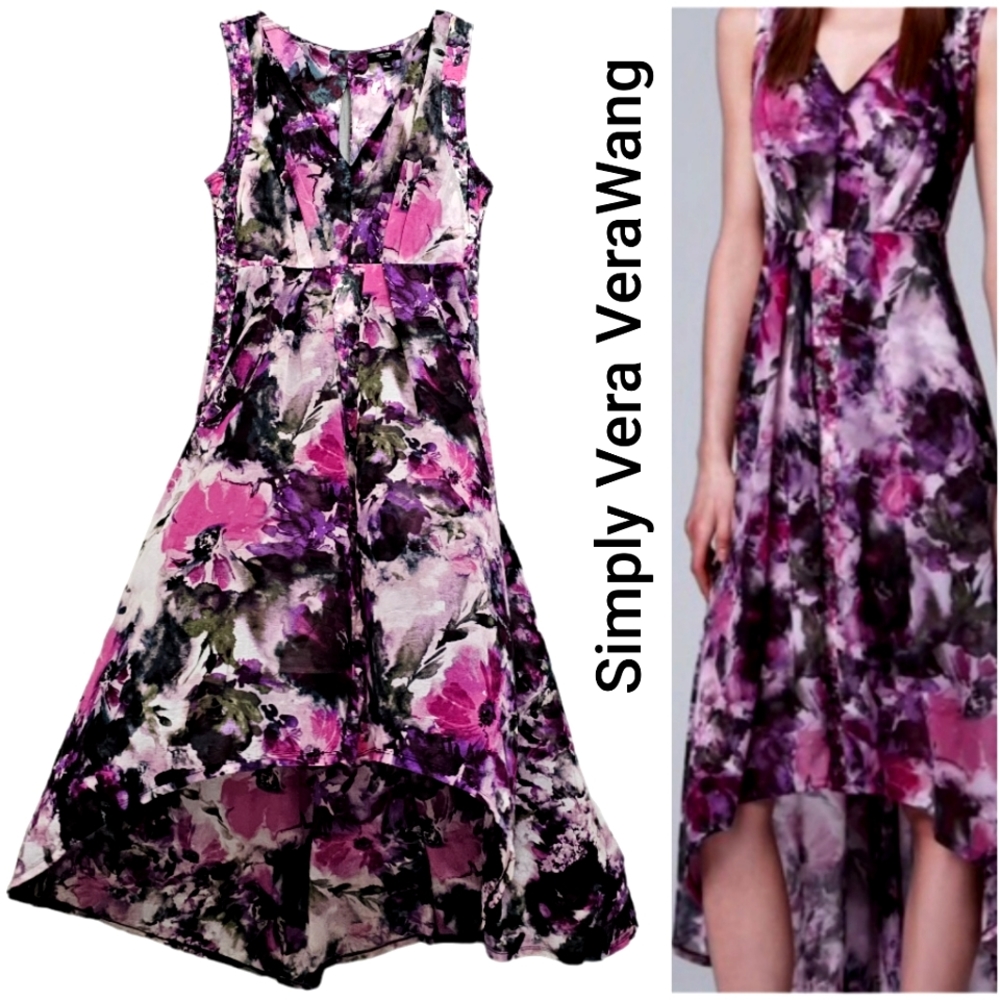 Simply Vera VeraWang High Low Shades of Purple Floral Sleeveless Flowy Dress